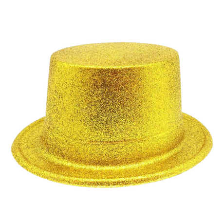 6x Yellow Glitter Top Hats Bulk Pack - Sparkly Dance Costume/Fancy Dress Party