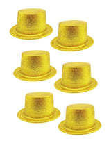 6x Yellow Glitter Top Hats Bulk Pack - Sparkly Dance Costume/Fancy Dress Party