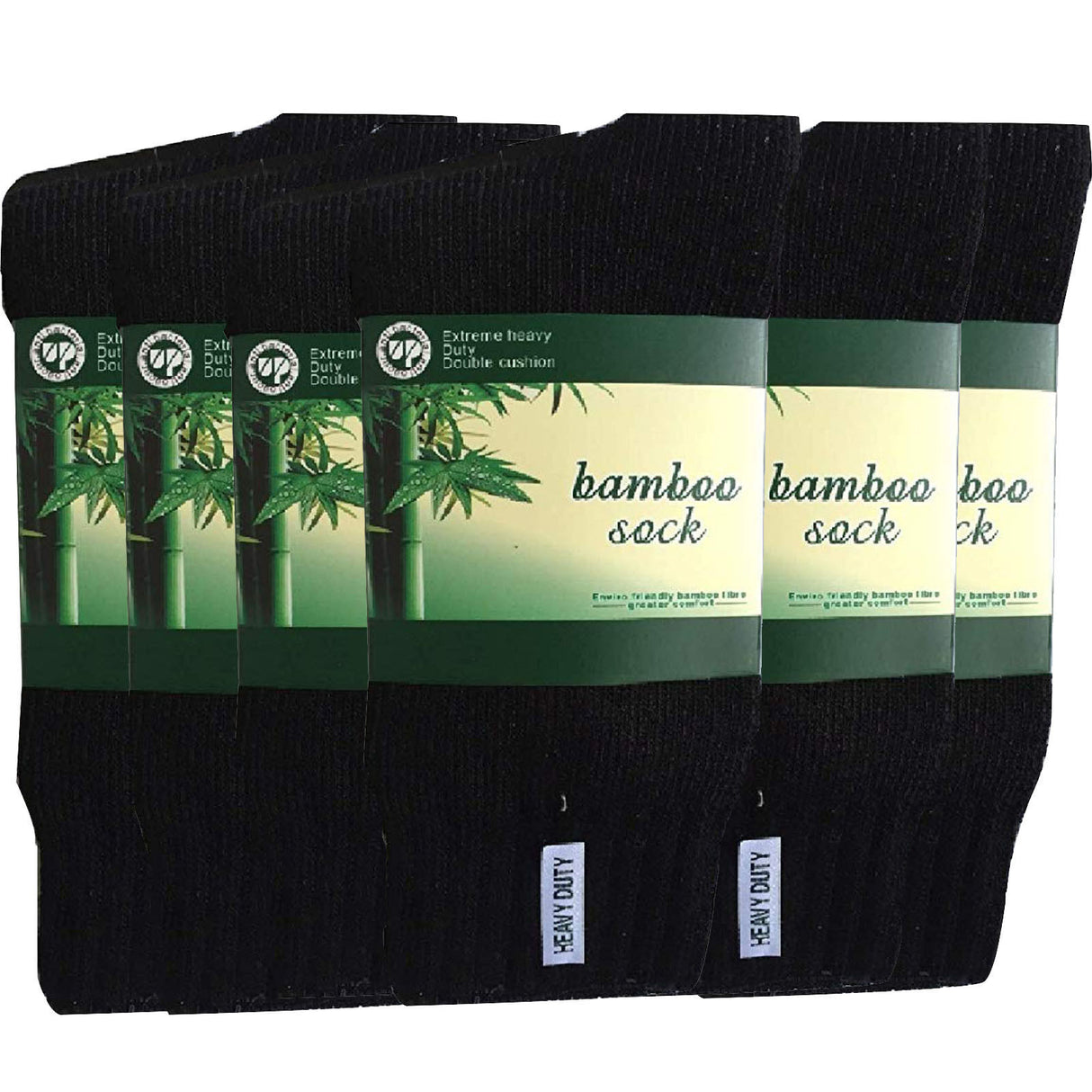 6 Pairs Bamboo Work Socks Bulk Pack - Black (Mens Heavy Duty Thick Socks w/ Cushion)