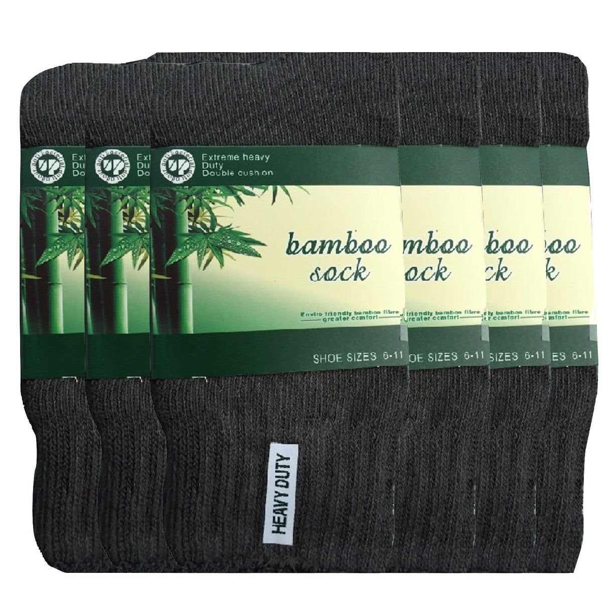 6 Pairs Bamboo Work Socks Bulk Pack - Charcoal Grey (Mens Heavy Duty Thick Socks w/ Cushion)