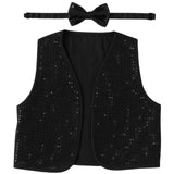 6x Adult Unisex SEQUIN BOW TIE & VEST Dance Costume Party Sparkle Set in Black