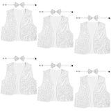 6x Adult Unisex SEQUIN BOW TIE & VEST Dance Costume Party Sparkle Set in Silver