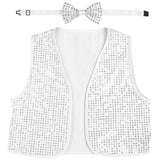 6x Adult Unisex SEQUIN BOW TIE & VEST Dance Costume Party Sparkle Set in Silver