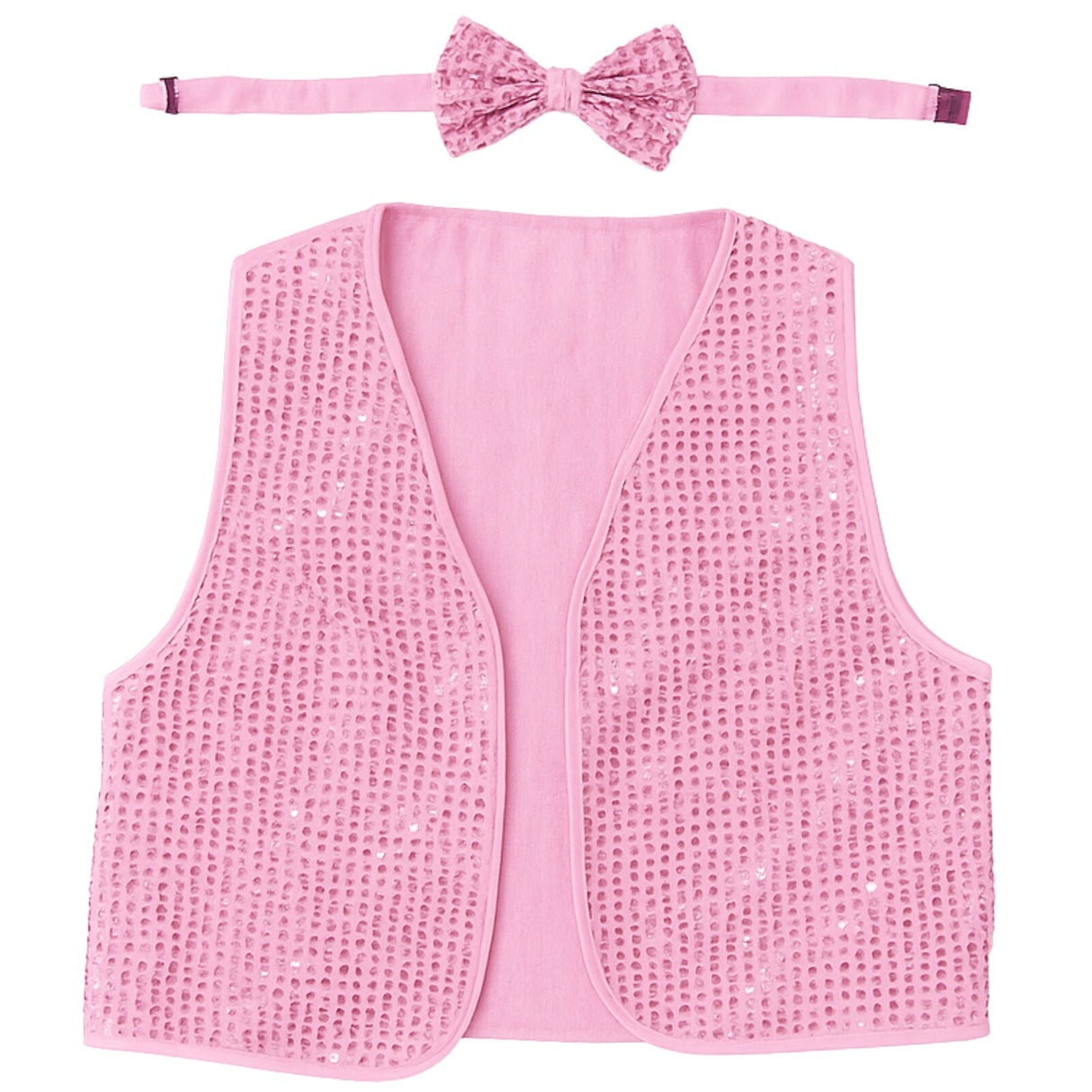 6x Adult Unisex SEQUIN BOW TIE & VEST Dance Costume Party Sparkle Set in Light Pink
