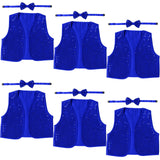 6x Adult Unisex SEQUIN BOW TIE & VEST Dance Costume Party Sparkle Set in Blue