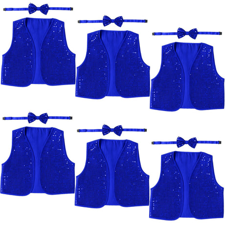 6x Adult Unisex SEQUIN BOW TIE & VEST Dance Costume Party Sparkle Set in Blue