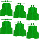 6x Adult Unisex SEQUIN BOW TIE & VEST Dance Costume Party Sparkle Set in Green