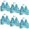 6x Kids Sequin Vest Bow Tie Set Costume 80s Party Dress Up Waistcoat - Sky Blue