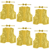 6x Kids Sequin Vest Bow Tie Set Costume 80s Party Dress Up Waistcoat - Gold/Yellow