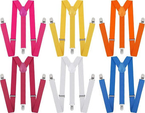 6x Assorted Colour Slim Suspenders Bulk Pack - Strong Adjustable Clip On Braces for Weddings/Formals