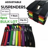 6x Mens Australia Flag Slim Suspenders Bulk Pack - Strong Adjustable Clip On Braces for Party/Formals