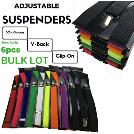6x Mens Australia Flag Slim Suspenders Bulk Pack - Strong Adjustable Clip On Braces for Party/Formals