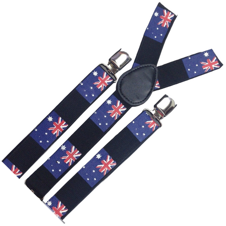 6x Mens Australia Flag Slim Suspenders Bulk Pack - Strong Adjustable Clip On Braces for Party/Formals
