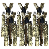 6x Gold Sequin Slim Suspenders Bulk Pack - Strong Adjustable Clip On Braces for Weddings/Formals
