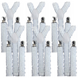 6x White Sequin Suspenders Bulk Pack - Unisex Adjustable Clip On Elastic Y-Back Braces