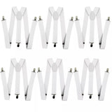 6x Mens Suspenders Braces Adjustable Strong Clip On Elastic Formal Wedding BULK - White