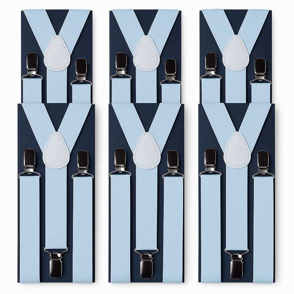 6x Mens Suspenders Braces Adjustable Strong Clip On Elastic Formal Wedding BULK - White