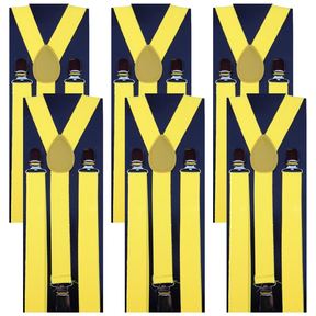 6x Yellow Slim Suspenders Bulk Pack - Strong Adjustable Clip On Braces for Weddings/Formals