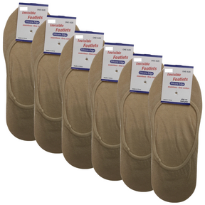 6 Pairs No Show Cotton Socks Bulk Pack - Non Slip Low Cut Invisible Footlet Socks - Beige