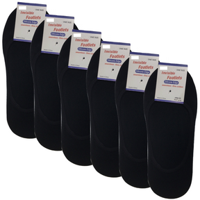 6 Pairs No Show Cotton Socks Pack - Black (Non Slip Low Cut Invisible Footlet Socks)