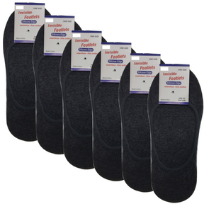 6x NO SHOW COTTON SOCKS Non Slip Heel Grip Low Cut Invisible Footlet Seamless - Charcoal - 2-8