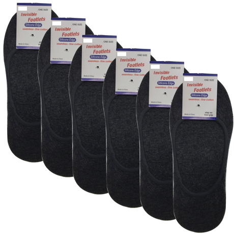 6 Pairs No Show Cotton Socks Pack - Charcoal (Non Slip Low Cut Invisible Footlet Socks)