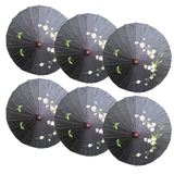 6x Black Parasol Umbrellas Bulk Pack - Asian Bamboo Flower Pattern (80cm)