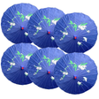 6x Blue Parasol Umbrellas Bulk - Asian Bamboo Flower Pattern (80cm)