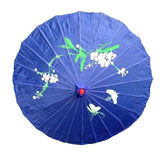 6x Blue Parasol Umbrellas Bulk - Asian Bamboo Flower Pattern (80cm)