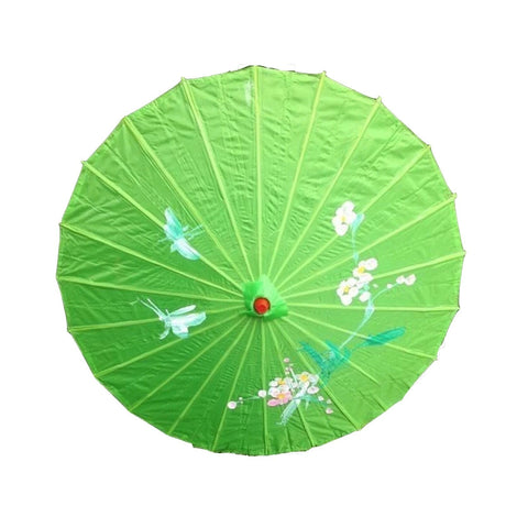 6x Light Green Parasol Umbrellas Bulk - Asian Bamboo Flower Pattern (80cm)