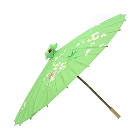6x Light Green Parasol Umbrellas Bulk - Asian Bamboo Flower Pattern (80cm)
