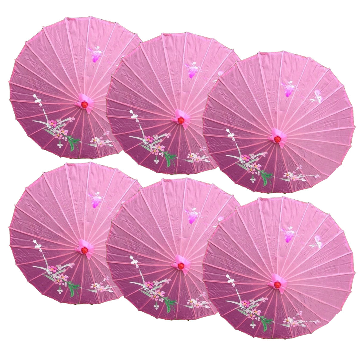 6x Light Pink Parasol Umbrellas Bulk Pack - Asian Bamboo Flower Pattern (80cm)