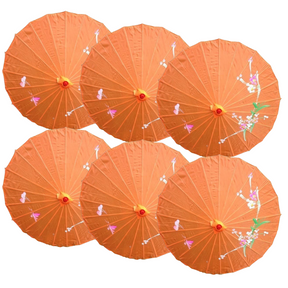 6x PARASOL UMBRELLA Chinese Japanese Bamboo Flower Pattern 80cm Large BULK - Orange