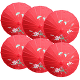 6x PARASOL UMBRELLA Chinese Japanese Bamboo Flower Pattern 80cm Large BULK - Red