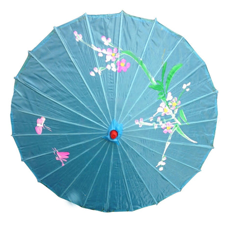 6x Sky Blue Parasol Umbrellas Bulk - Asian Bamboo Flower Pattern (80cm)