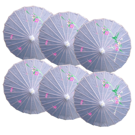 6x PARASOL UMBRELLA Chinese Japanese Bamboo Flower Pattern 80cm Large BULK - White