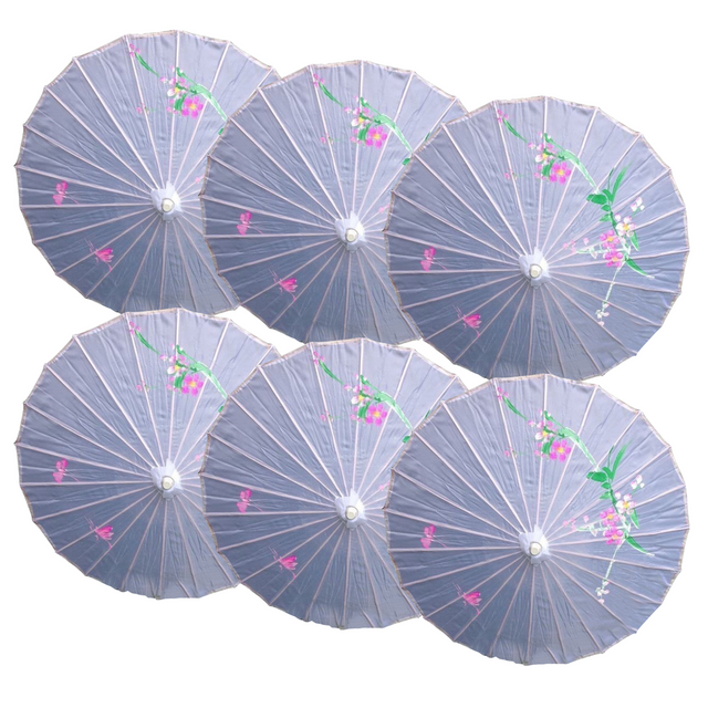 6x PARASOL UMBRELLA Chinese Japanese Bamboo Flower Pattern 80cm Large BULK - White