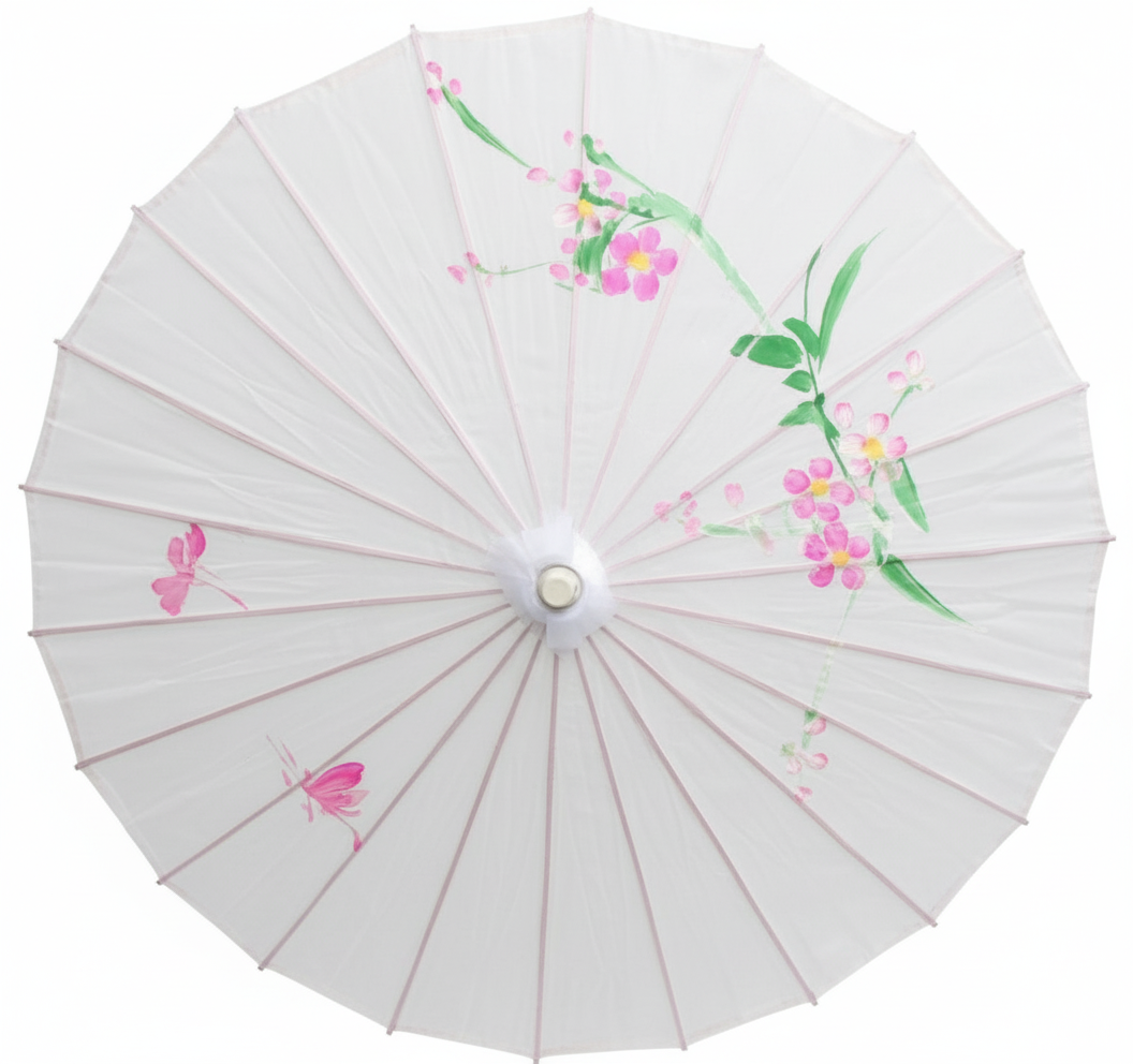 6x PARASOL UMBRELLA Chinese Japanese Bamboo Flower Pattern 80cm Large BULK - White