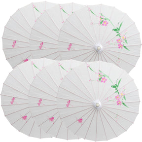6x PARASOL UMBRELLA Chinese Japanese Bamboo Flower Pattern 80cm Large BULK - White