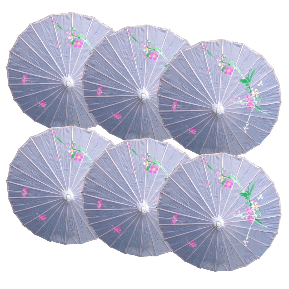 6x PARASOL UMBRELLA Chinese Japanese Bamboo Flower Pattern 80cm Large BULK - White