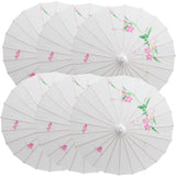 6x PARASOL UMBRELLA Chinese Japanese Bamboo Flower Pattern 80cm Large BULK - White