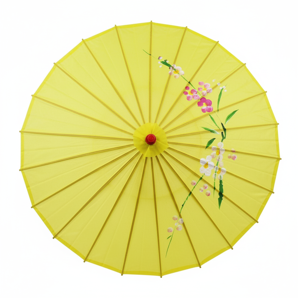 6x PARASOL UMBRELLA Chinese Japanese Bamboo Flower Pattern 80cm Large BULK - Yellow