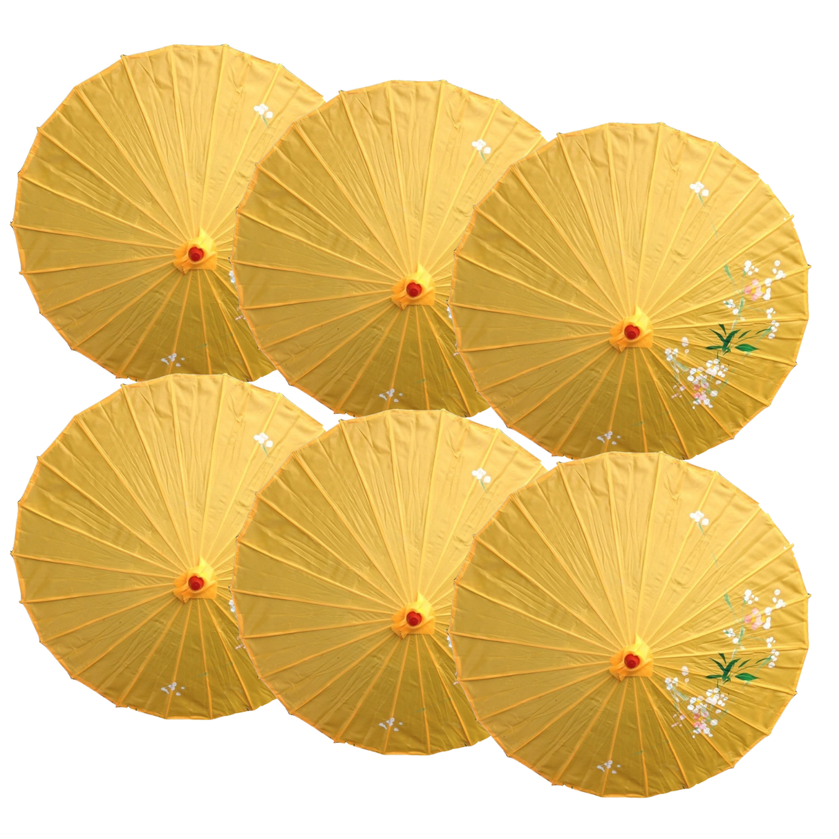 6x PARASOL UMBRELLA Chinese Japanese Bamboo Flower Pattern 80cm Large BULK - Yellow