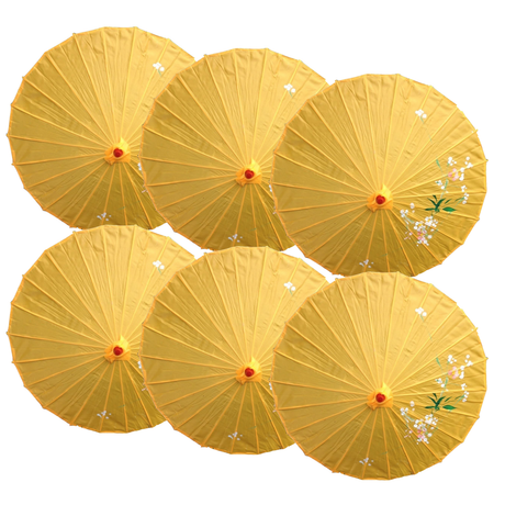 6x PARASOL UMBRELLA Chinese Japanese Bamboo Flower Pattern 80cm Large BULK - Yellow