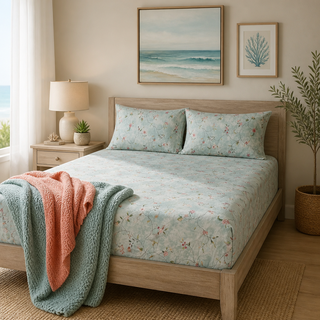 Ivy Bloom Pure Cotton Fitted Bed Sheet + Pillowcase Set