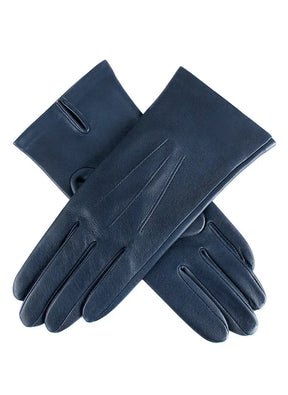 Dents Womens Three Point Leather Gloves in Navy