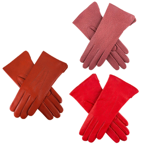Dents Women's Three-Point Lined Imitation Peccary Leather Gloves in Claret Red - 7.5