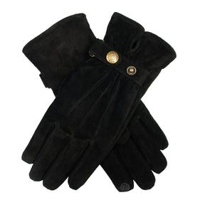 Dents Women's Three-Point Fleece-Lined Suede Gloves - Black