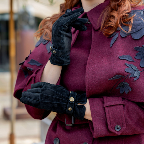 Dents Women's Three-Point Fleece-Lined Suede Gloves - Black