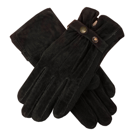 Dents Women's Three-Point Fleece-Lined Suede Gloves - Black